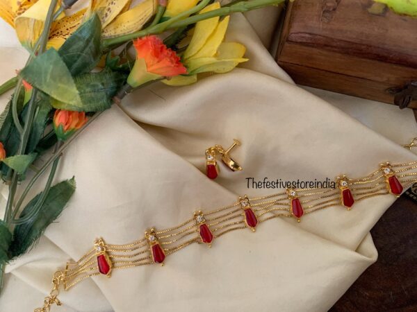Micro gold Onam palakka choker set - Red
