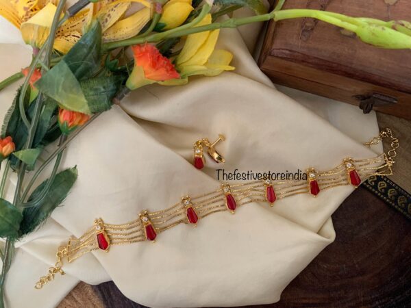 Micro gold Onam palakka choker set - Red