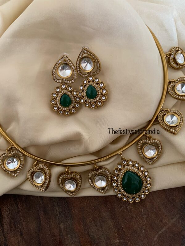 Emerald drop and kundan hasli set