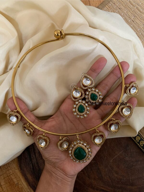 Emerald drop and kundan hasli set