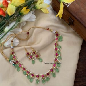 Jadau mint drops kemp pearls with hook style earrings