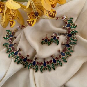 Budgeted Enamel painted peacock necklace set