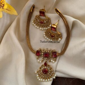 Maroon / Ruby stone chandbali necklace set