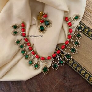 Coral and emerald stone necklace set