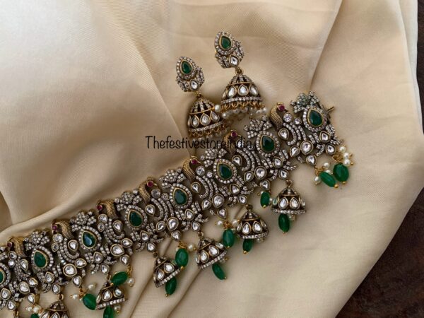 Victorian bridal emerald / green drops choker set
