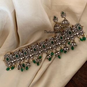 Victorian bridal emerald / green drops choker set