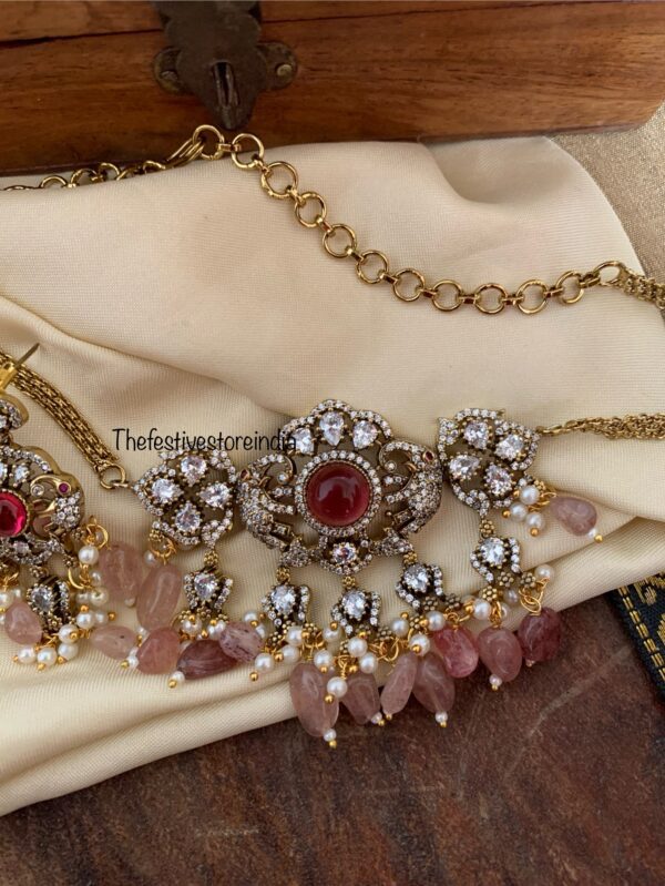 Budgeted Victorian asymmetric pink drops choker set