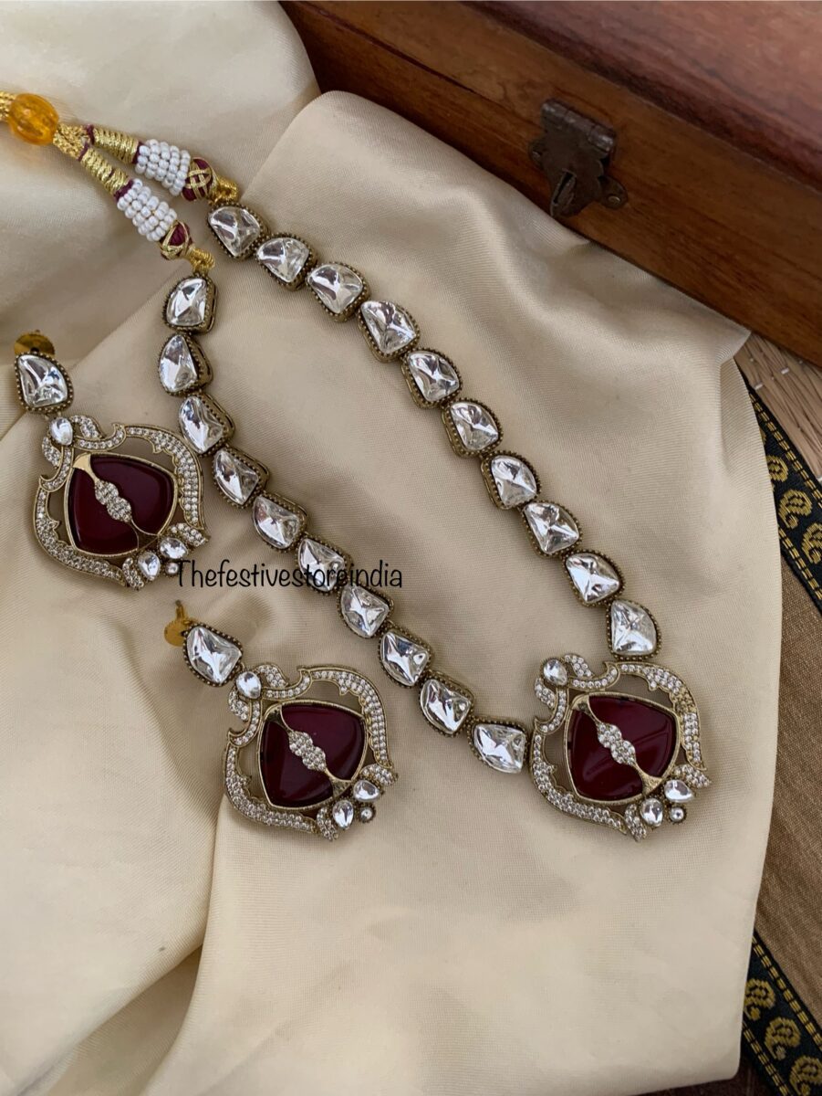 Designer victorian chain set with Ruby stone - The Festive Store
