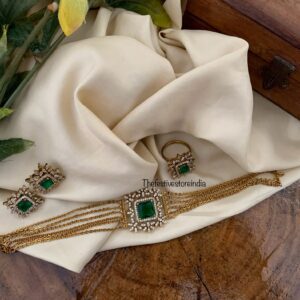 Emerald stone AD Choker set (With adjustable finger ring)