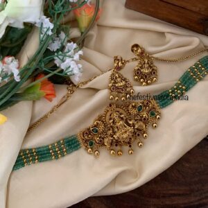 Light green beads lakshmi choker set