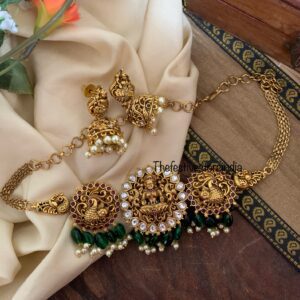 Lakshmi green drops choker set