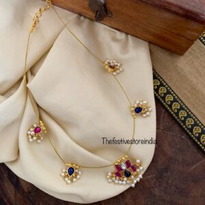 Jadau minimalist Lotus blue tikka pendant chain