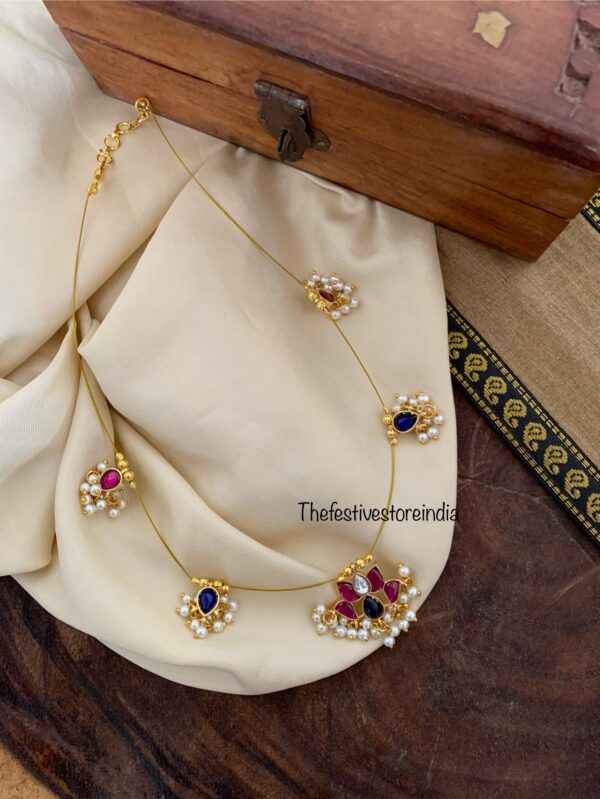 Jadau minimalist Lotus blue tikka pendant chain