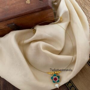 Jadau minimalist blue flower pendant chain | Invisible chain