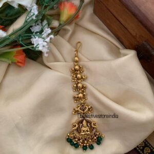 Green beads lakshmi maangtikka