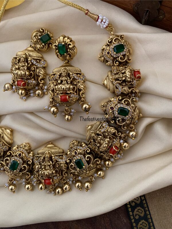 Nakshi bridal coral and emerald lakshmi necklace set