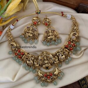 Contemporary mint drops lakshmi necklace set