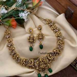 Nakshi lakshmi green beads necklace set