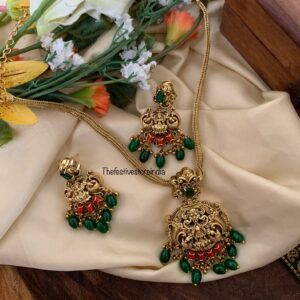 Attigai lakshmi coral & green beads necklace set