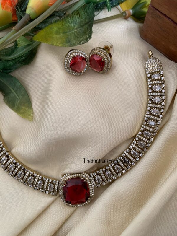Ruby stone Victorian necklace set