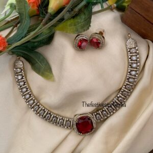 Ruby stone Victorian necklace set