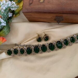 An all emerald AD stone Victorian Choker set