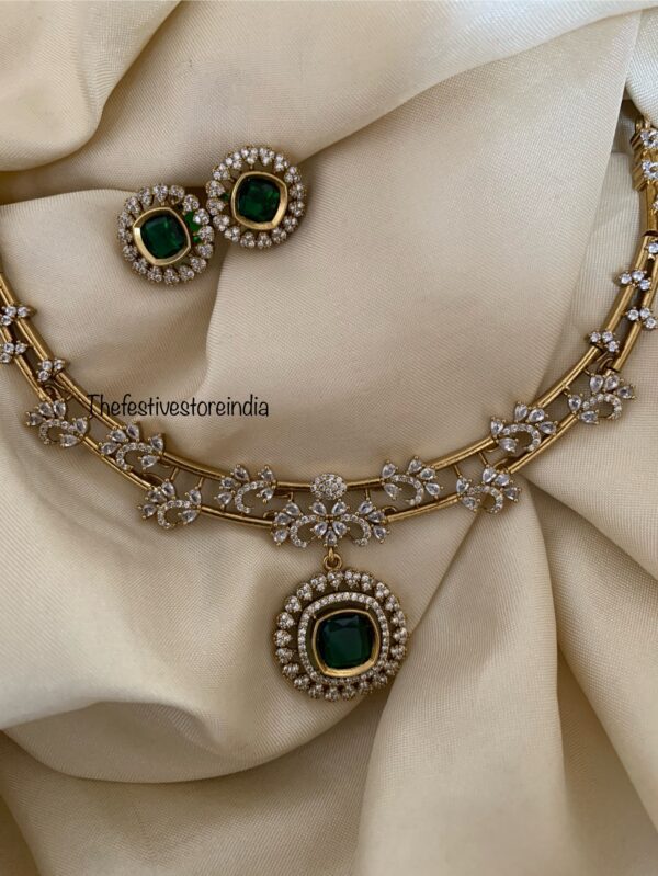 Victorian emerald & CZ stone kanti set