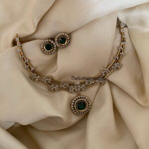 Victorian emerald & CZ stone kanti set