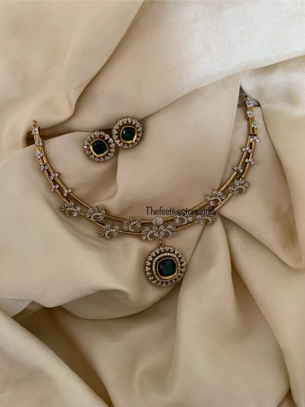 Victorian emerald & CZ stone kanti set
