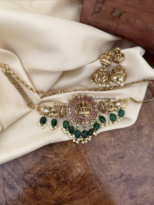 Lakshmi green drops choker set