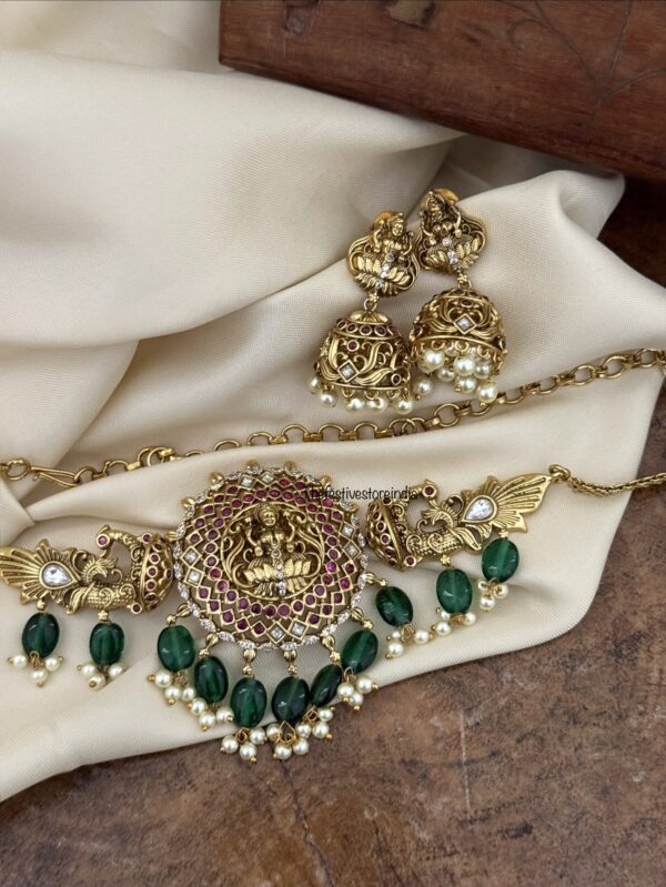 Lakshmi green drops choker set