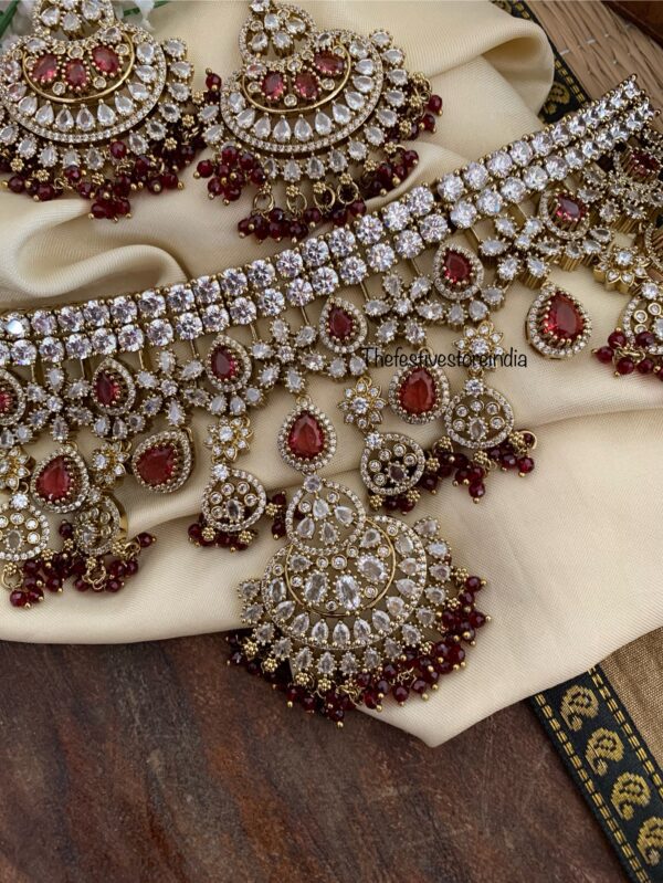 Bridal Maroon drops ruby stone choker set