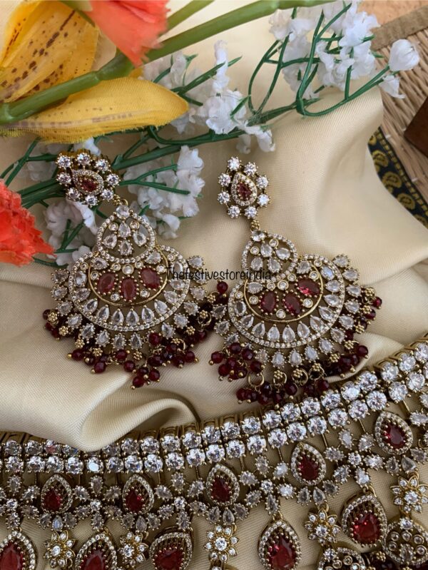 Bridal Maroon drops ruby stone choker set