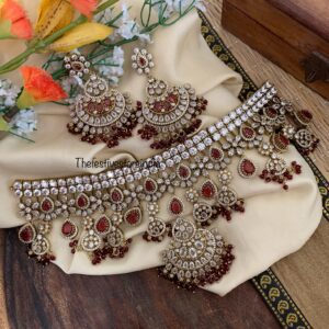Bridal Maroon drops ruby stone choker set