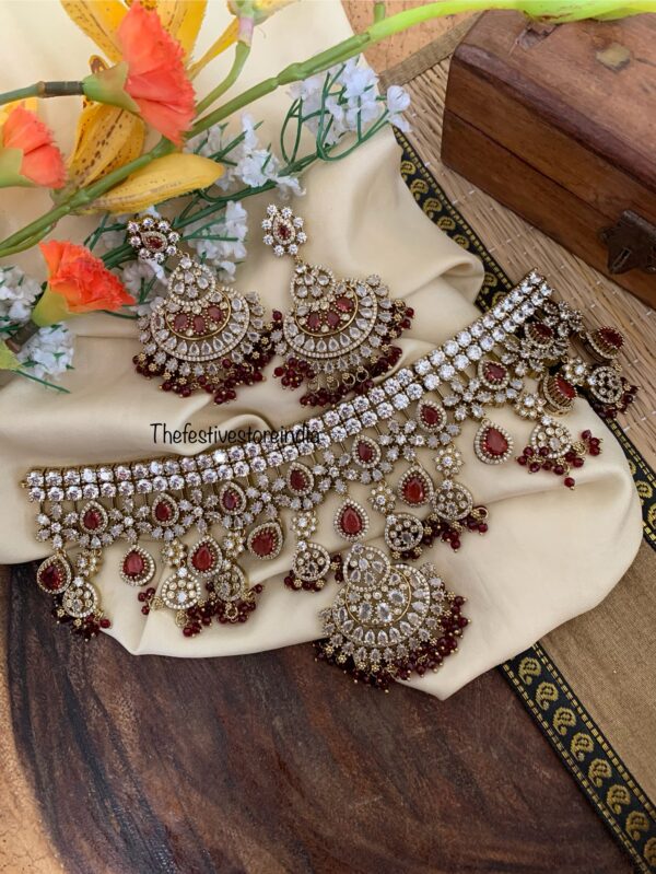 Bridal Maroon drops ruby stone choker set