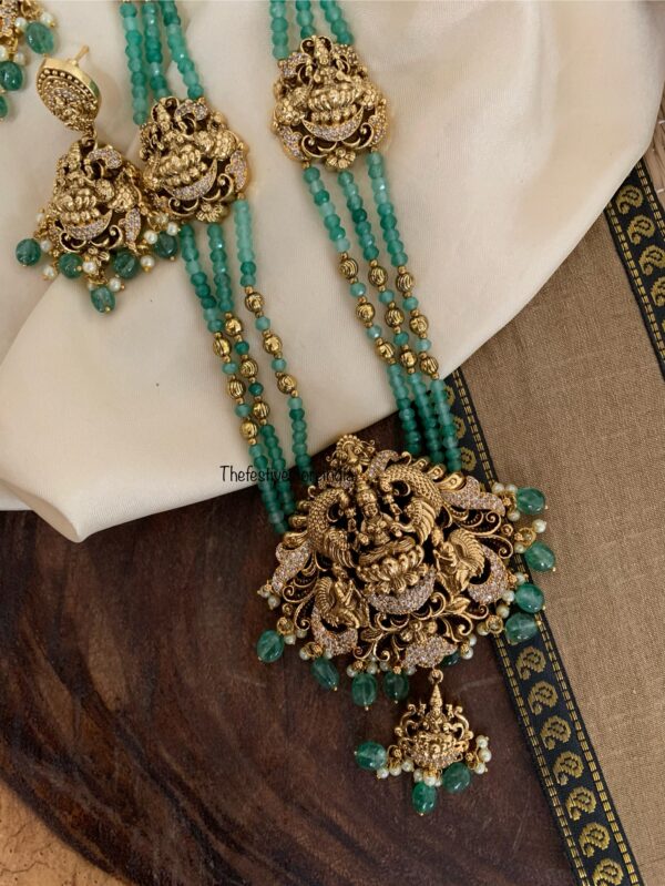 Green beads nakshi lakshmi haaram set