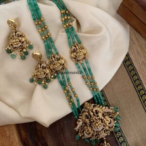 Green beads nakshi lakshmi haaram set