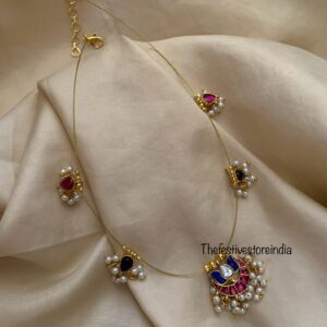 Jadau minimalist red blue pendant chain