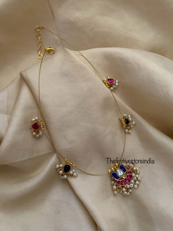 Jadau minimalist red blue pendant chain