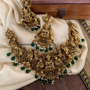 Antique polish 3D green beads lakshmi set