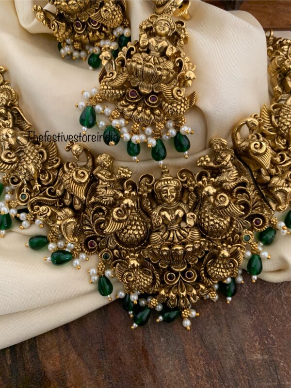 Antique polish 3D green beads lakshmi set