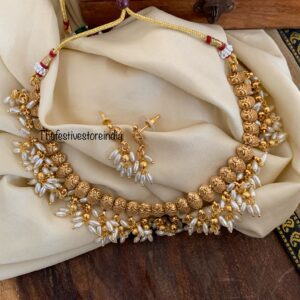 Rice pearls drop necklace set