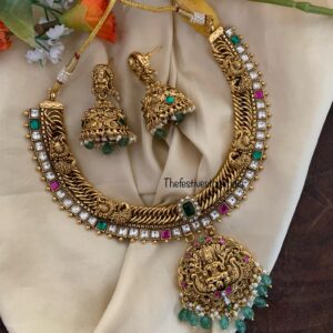 Premium gold look jalebi lakshmi necklace set
