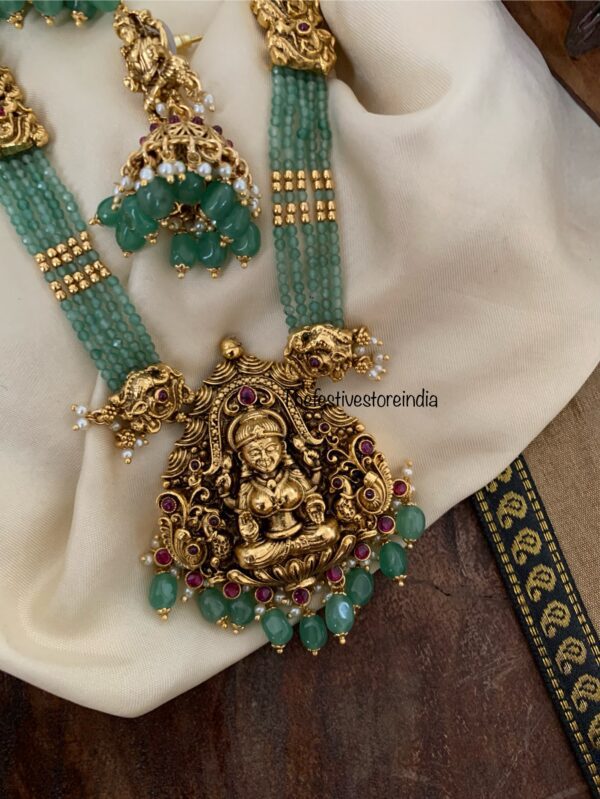 Green beads lakshmi necklace set