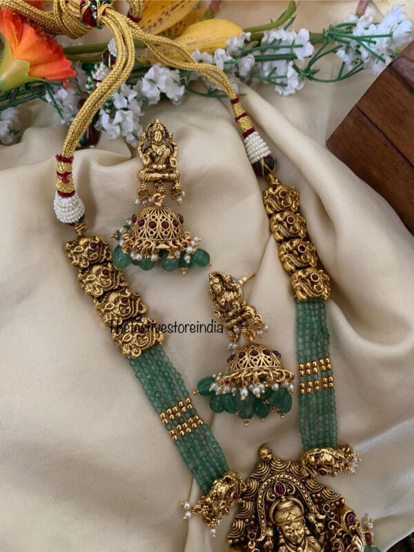 Green beads lakshmi necklace set