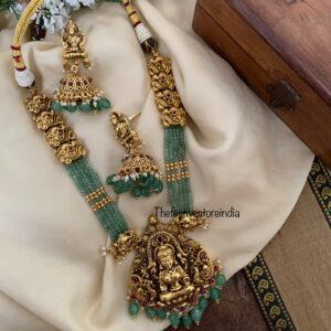 Green beads lakshmi necklace set