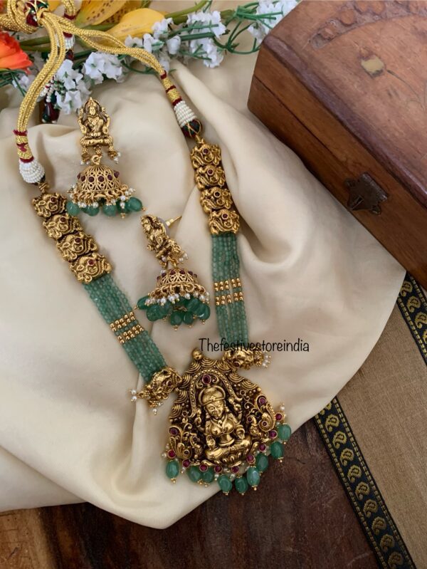 Green beads lakshmi necklace set