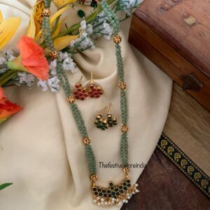 Budgeted Green beads kemp reversible necklace set