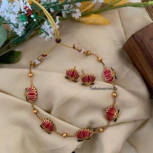 Budgeted enamel painted lotus necklace set