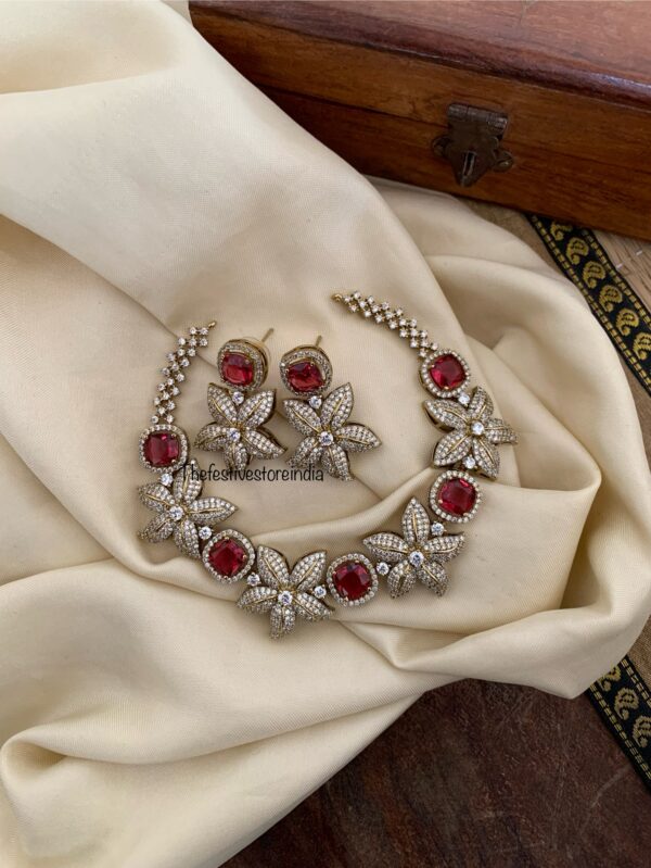 Budgeted floral RUBY Victorian necklace set